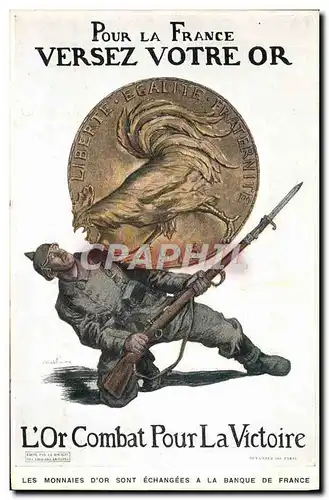 Cartes postales Fantaisie Militaria Pour la France Versez votre or Coq