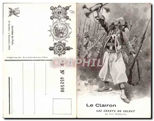 Cartes postales Fantaisie Militaria Le clairon Les chants du soldat Paul Deroulede