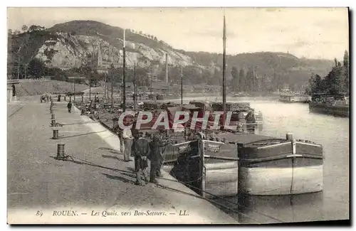 Cartes postales Bateau Peniche Rouen Les quais vers Bon Secours