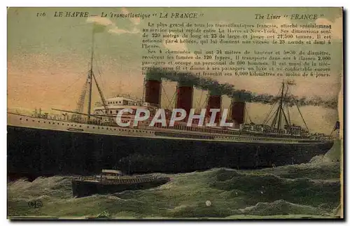 Ansichtskarte AK Bateau Paquebot le Havre Transatlantique France