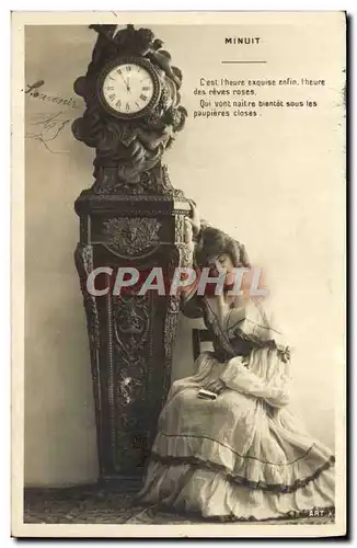 Cartes postales Fantaisie Femme Minuit Horloge