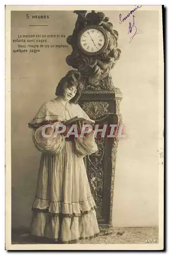 Cartes postales Fantaisie Femme 4 heures Horloge