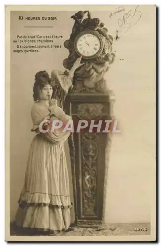 Ansichtskarte AK Fantaisie Femme 10 heures du soir Horloge