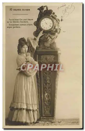 Cartes postales Fantaisie Femme 10 heures du soir Horloge