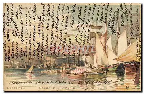 Cartes postales Fantaisie Illustrateur Marseille Le vieux port Bateaux