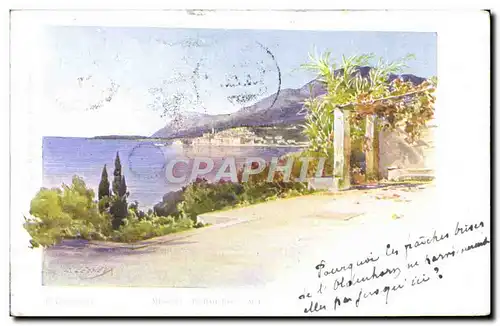 Cartes postales Fantaisie Illustrateur Menton La baie Est