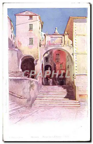 Cartes postales Fantaisie Illustrateur Menton Place de l&#39eglise