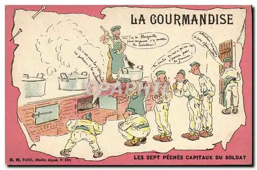 Cartes postales Militaria La gourmandise Sept Peches Capitaux du soldat