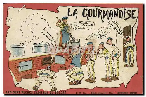 Cartes postales Militaria La gourmandise Sept Peches Capitaux du soldat