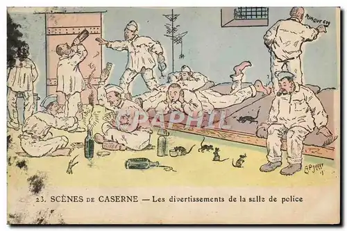 Cartes postales Militaria Les divertissements de la salle de police