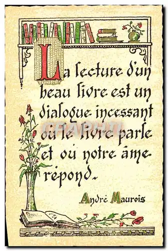 Cartes postales Fantaisie Devise La lecture d&#39un beau livre Andre Maurois