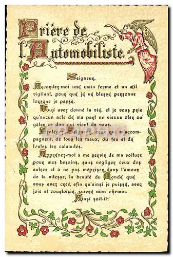 Cartes postales Fantaisie Devise Priere de l&#39automobiliste Automobile