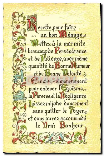 Cartes postales Fantaisie Devise Recette pour faire un bon mariage