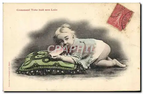 Cartes postales Fantaisie Enfant Bebe Lait Enfant Comment Toto boit son Lolo