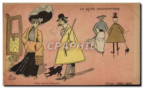 Cartes postales Fantaisie Illustrateur G Lion Femme La mode humoristique Hiver 1903 1904 Chien