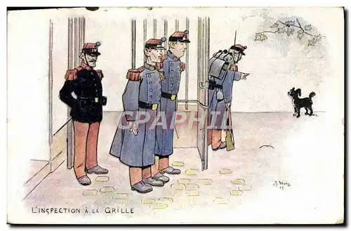 Cartes postales Fantaisie Militaria L&#39inspection a al grille