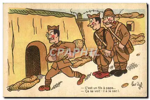 Cartes postales Fantaisie Militaria C&#39est un fils a papa