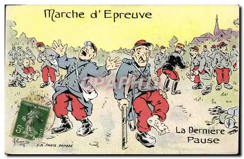 Cartes postales Fantaisie Militaria Marche d&#39epreuve La derniere pause