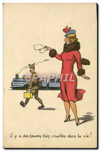 Cartes postales Fantaisie Militaria Femme Train