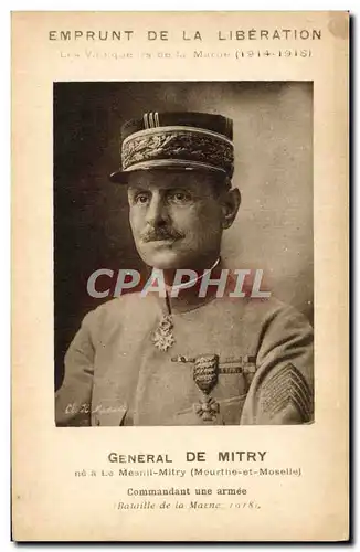 Ansichtskarte AK Fantaisie Militaria Emprunt de la Liberation Vainqueurs de la Marne General de Mitry Le Mesnil-M