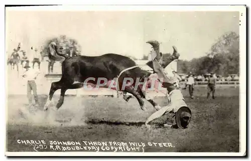 Ansichtskarte AK Far West Cow Boy Indiens Charlie Johnson throw from Wild steer Taureau Rodeo