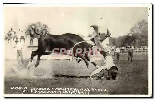 Cartes postales Far West Cow Boy Indiens Charlie Johnson throw from Wild steer Taureau Rodeo