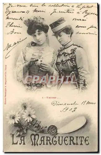 Cartes postales Fantaisie Femme La marguerite Soldat Militaria