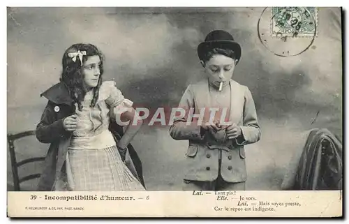 Cartes postales Fantaisie Enfants Incompatabilite d&#39humeur Tabac Cigarette