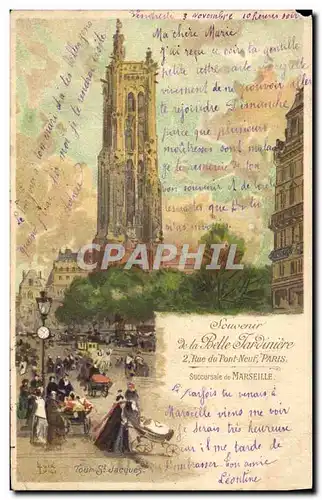 Ansichtskarte AK Fantaisie Illustrateur Paris Tour St Jacques Belle Jardiniere Rue du Pont Neuf Marseille