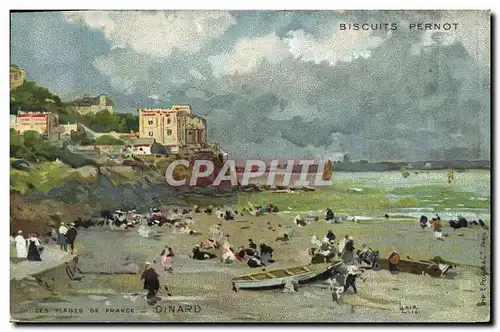 Cartes postales Fantaisie Illustrateur Les plages de France Dinard Publicite Biscuits Pernot