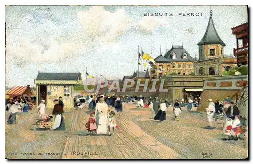 Cartes postales Fantaisie Illustrateur Les plages de France Trouville Publicite Biscuits Pernot