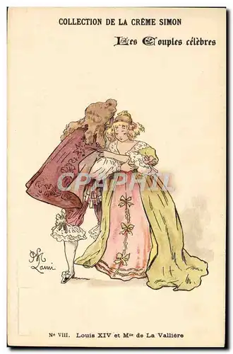 Cartes postales Fantaisie Illustrateur Lami Collection de la Creme Simon Louis XIV et Mme de la Valliere