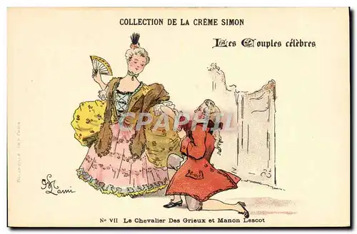 Cartes postales Fantaisie Illustrateur Lami Collection de la Creme Simon Le chevalier des Grieux et Manon Lescot