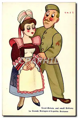 Cartes postales Fantaisie Militaria Cass Great Britain and small Brittany Bretagne Folklore