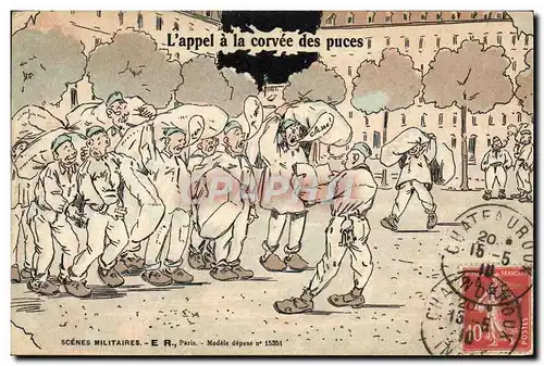 Cartes postales Fantaisie Militaria L&#39appel a la corvee de puces