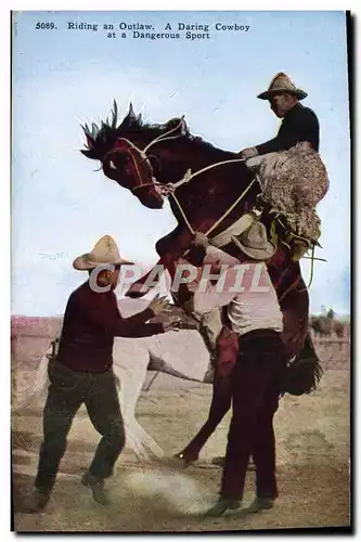 Ansichtskarte AK Far West Cow Boy Rodeo Riding an Outlaw A daring Cowboy at a dangerous sport
