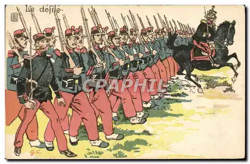 Cartes postales Fantaisie Militaria Le defile Cheval