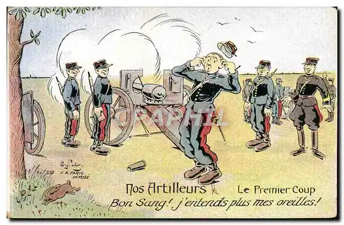 Cartes postales Fantaisie Militaria Nos artilleurs Le premier coup Lapin