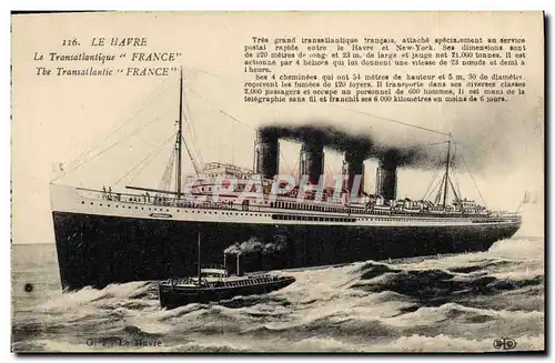 Cartes postales Bateau Paquebot Le Havre Transatlantique France