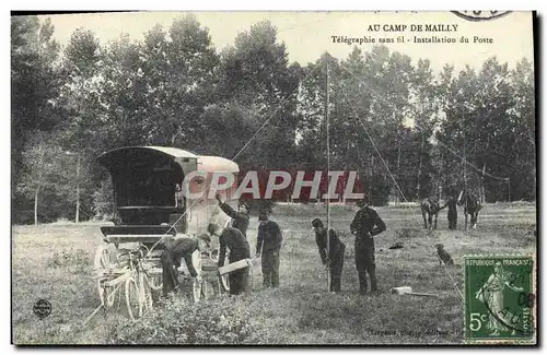 Cartes postales Au camp de Mailly Telegraphie sans fil Installation du poste TOP