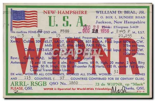 Cartes postales New Hampshire W1PNR Dundee Road Jackson Telegraphie