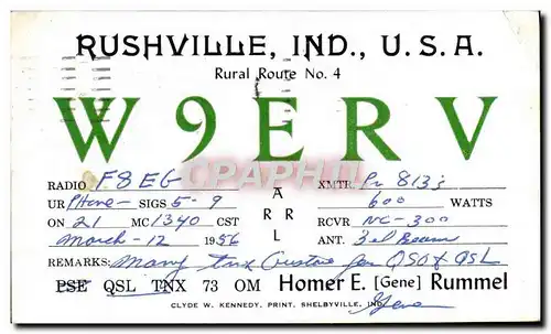 Cartes postales Telegraphie Rushville Ind W9ERV