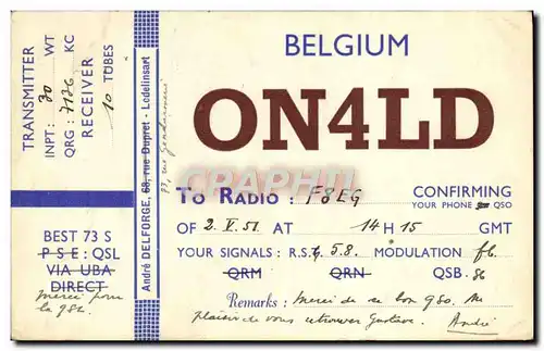 Cartes postales Telegraphie Belgium ON4LD