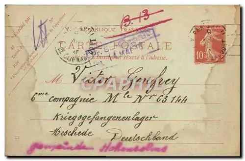 Carte Postale Semeuse 10c pour Victor Gonfrey Meschede