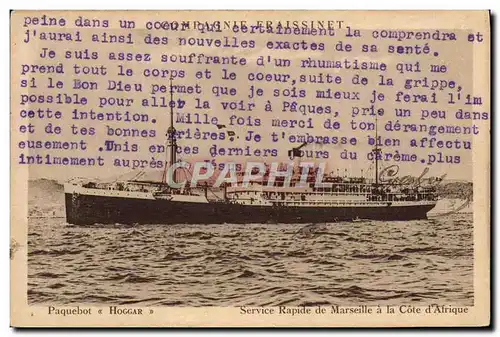 Cartes postales Bateau Paquebot Hoggar Service rapide de Marseille a la Cote d'Afrique