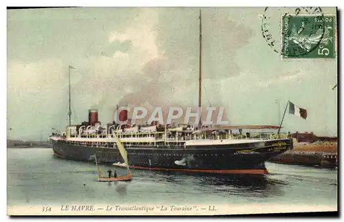 Cartes postales Bateau Paquebot Le Havre Le Transatlantique La Touraine