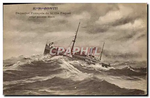 Cartes postales Bateau SS Ionie Paquebot francais de la Cie Paquet par grosse mer