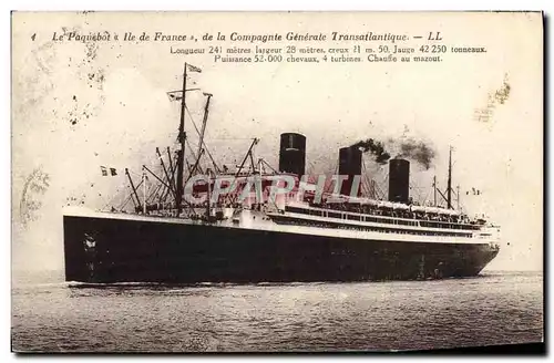 Cartes postales Bateau Paquebot Ile de France de la Compagnie Generale Transatlantique
