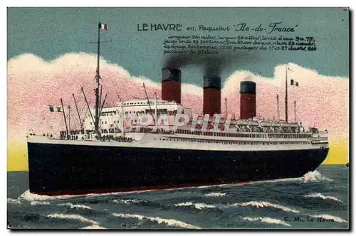 Cartes postales Bateau Paquebot Ile de France Le Havre