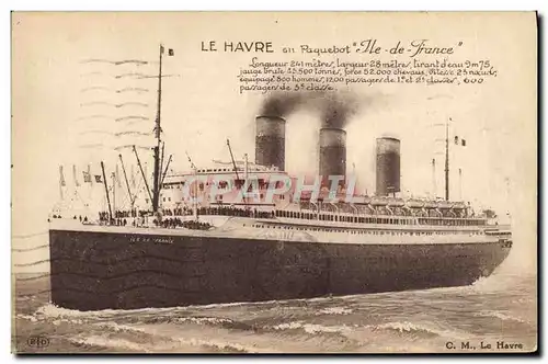 Cartes postales Bateau Paquebot Le Havre Ile de France